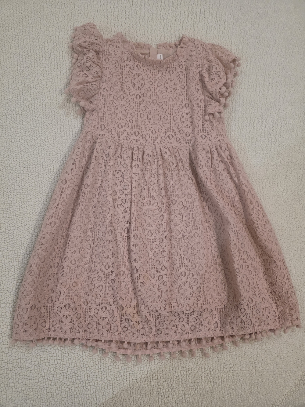 Girls' Dusty Pink Lace Pom-Trim Dress